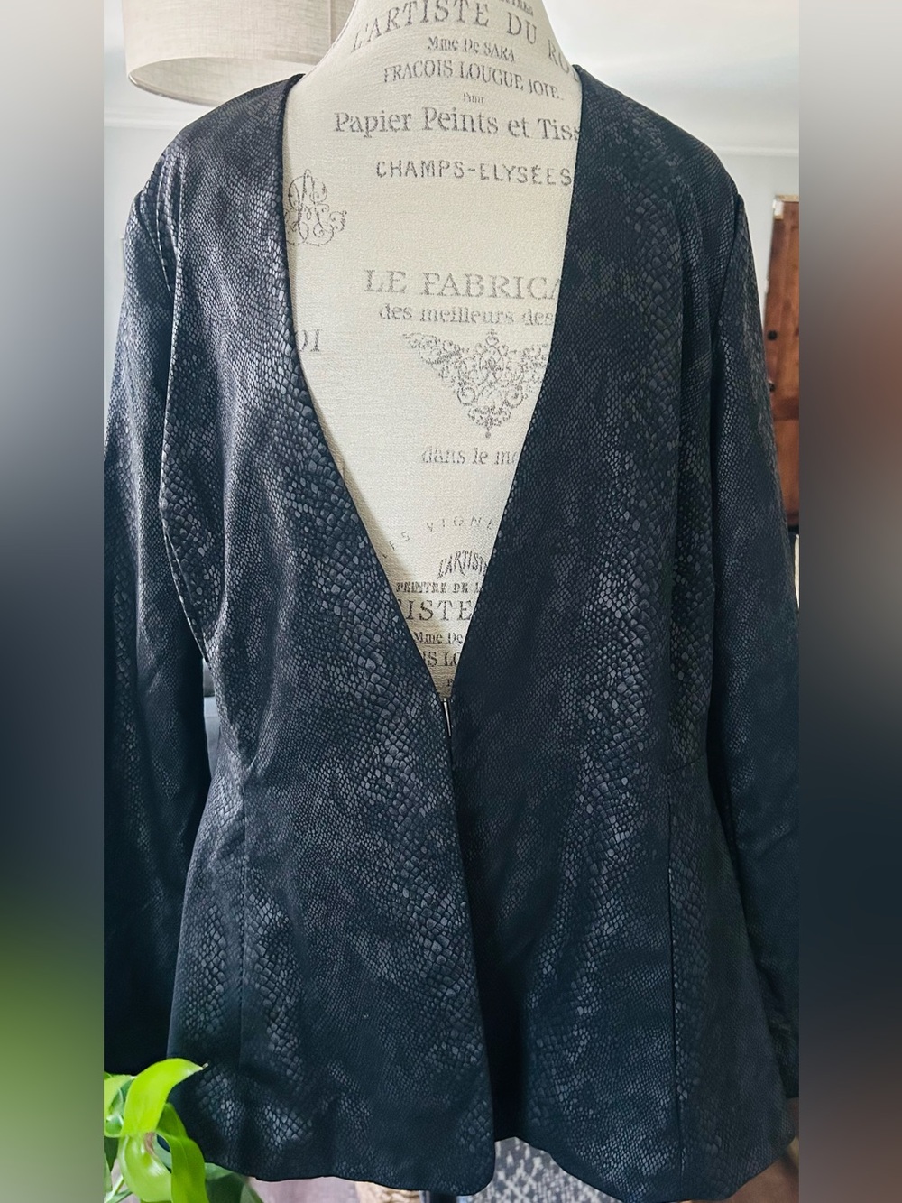 Lane Bryant Black Snake-Embossed Open Front Blazer